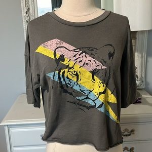 Crop Top Tiger Tee Gray Short Sleeve Womens Small Cotton
